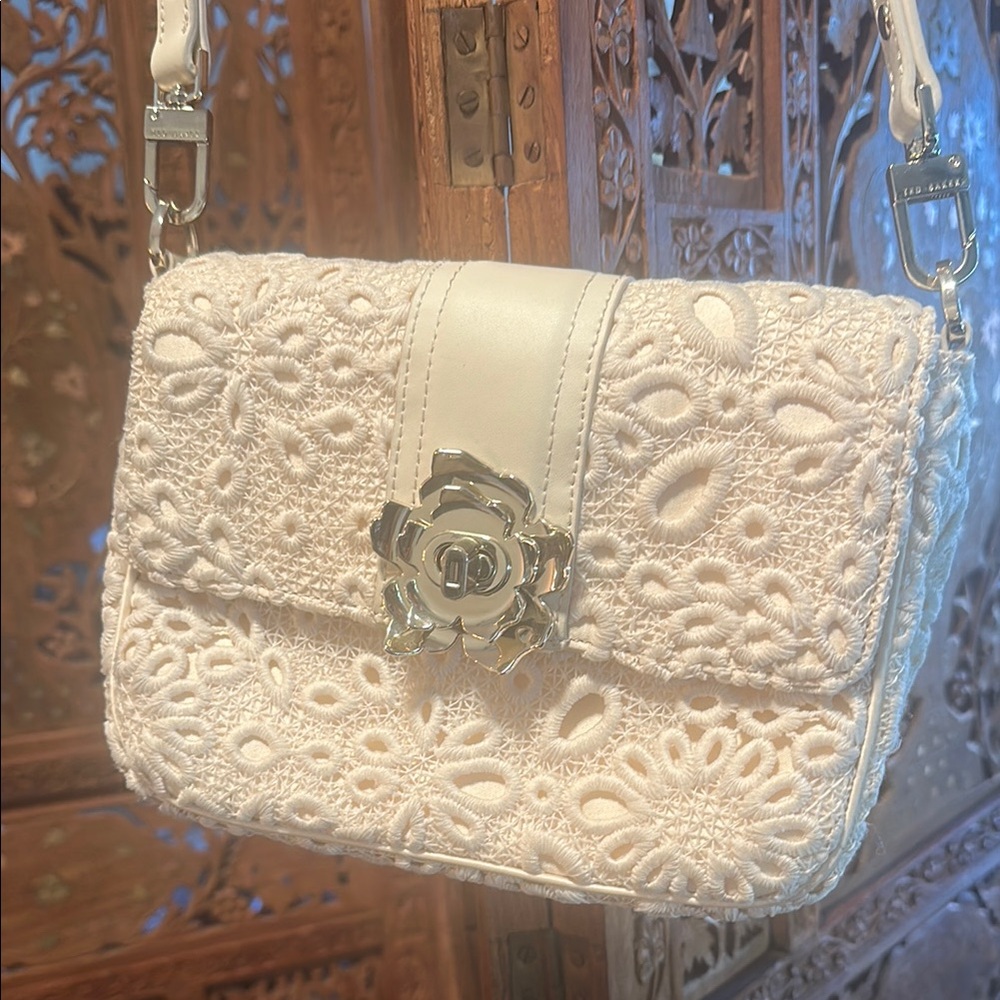 Ted Baker London Cream Crossbody Bag with Embossed Floral Design